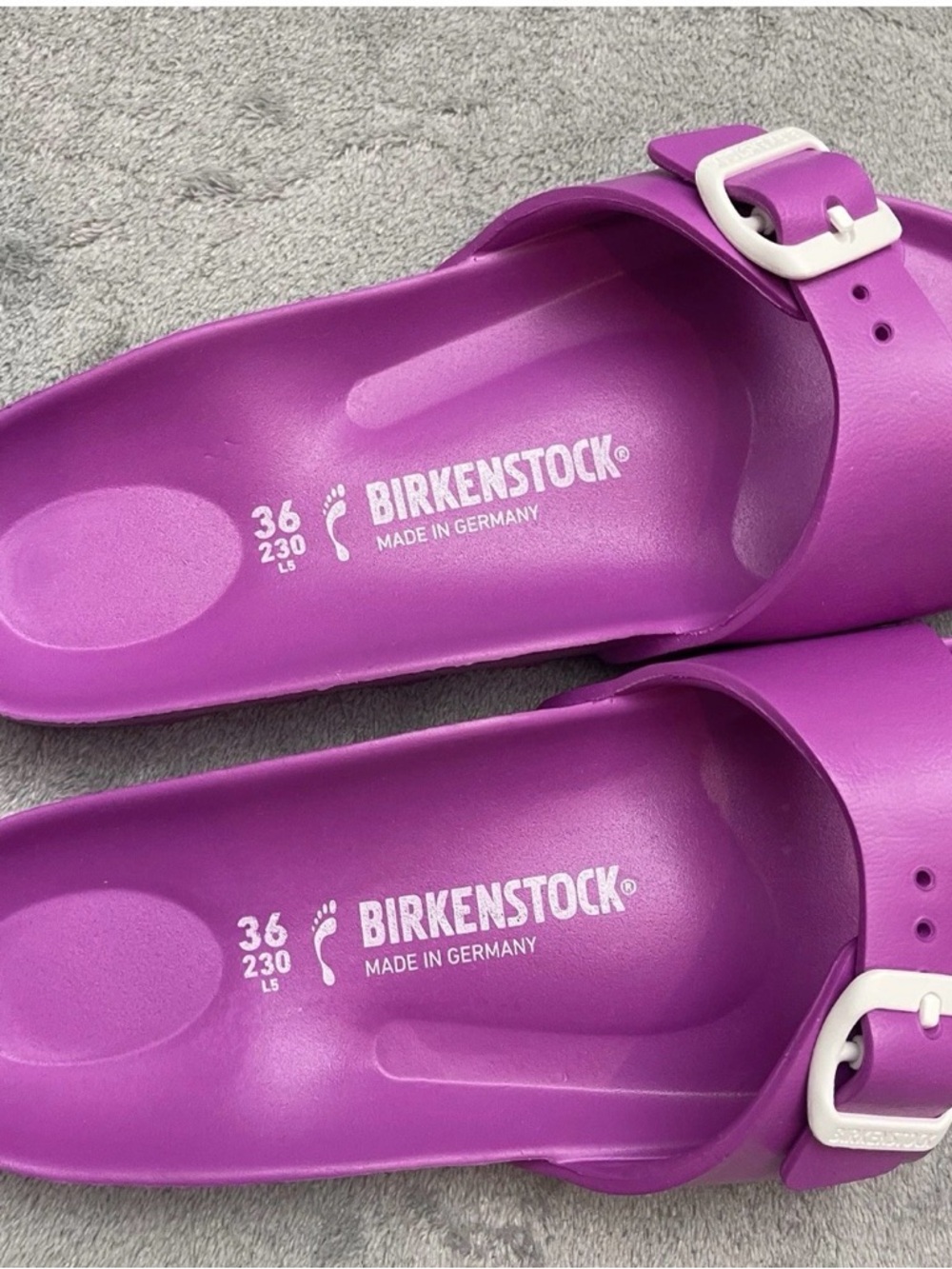 Birkenstock Purple EVA Slide Sandals with White Buckles